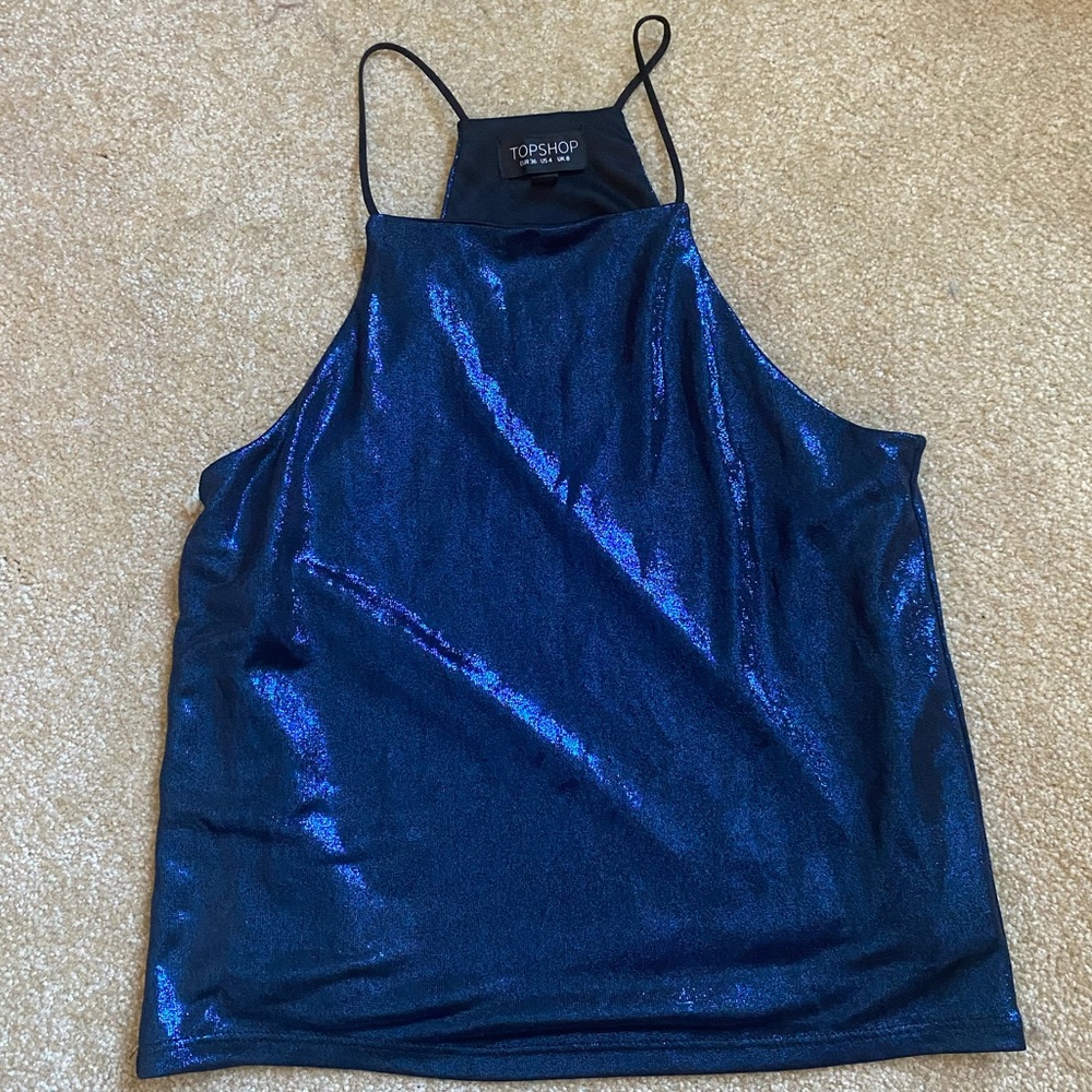 Topshop Dark Blue Shine Top US4